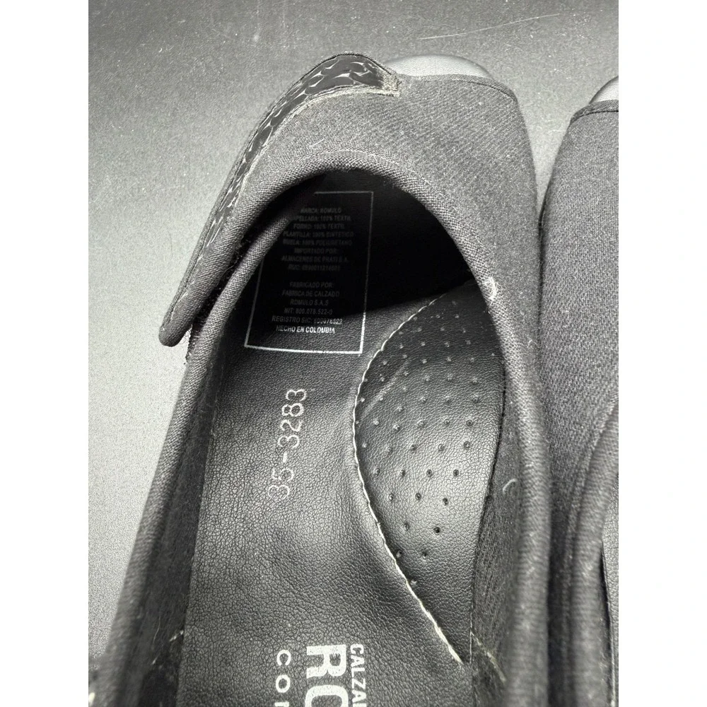 Romulo Confort 24/7 Black Canvas Open Toe Wedge Sandals Adjustable Strap Size 35